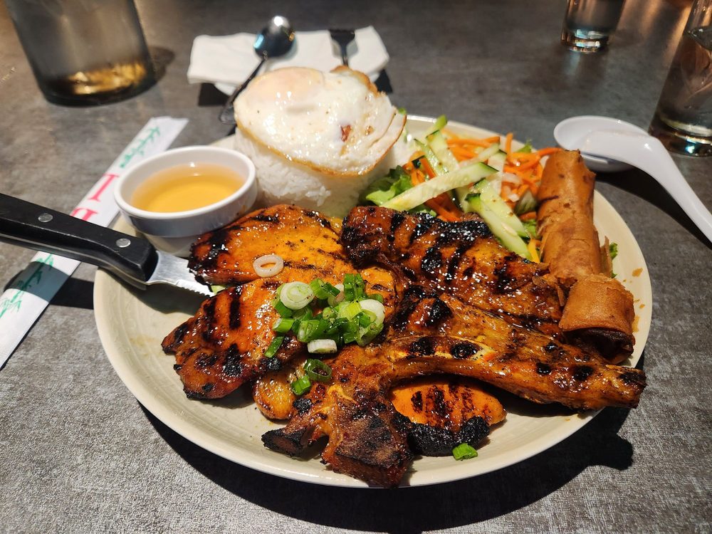 Grilled Pork Chops + Egg Roll