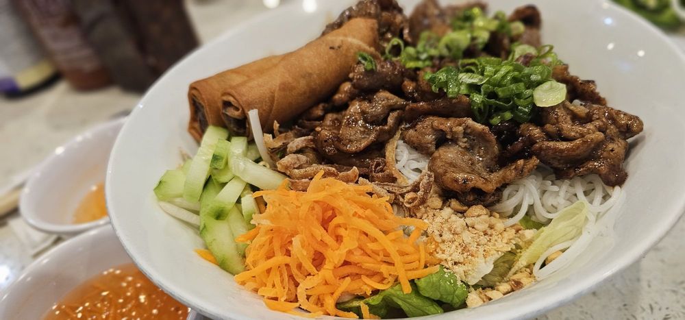 Combo Rice Plate - Beef, Shrimp, and Egg Roll