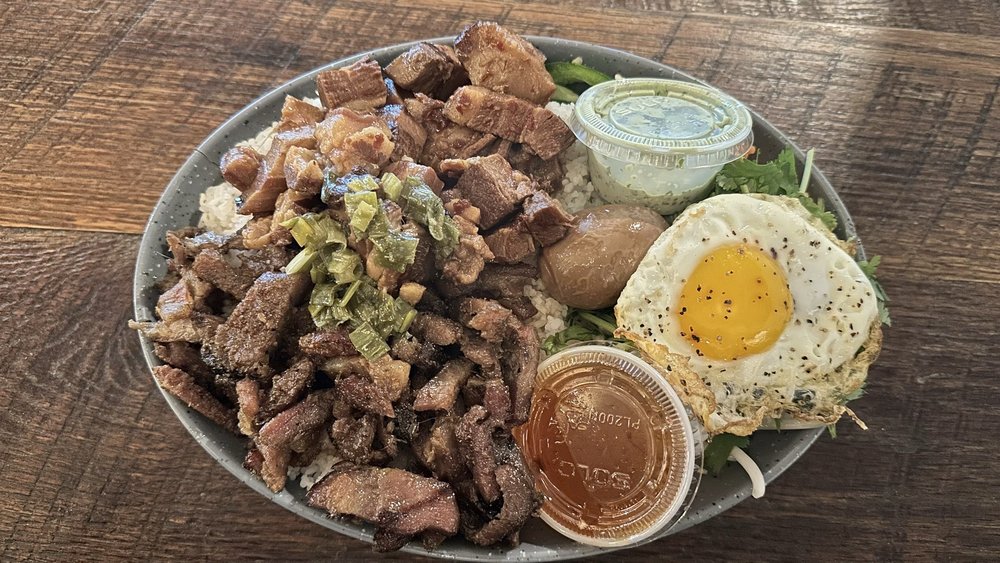 Grilled Pork or Chicken + Shrimp Skewer + Eggroll