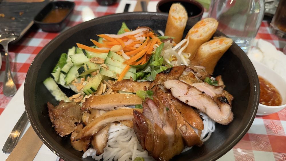 Grilled Chicken & Crispy Egg Roll Vermicelli - Bún Gà Nướng Chả Giò