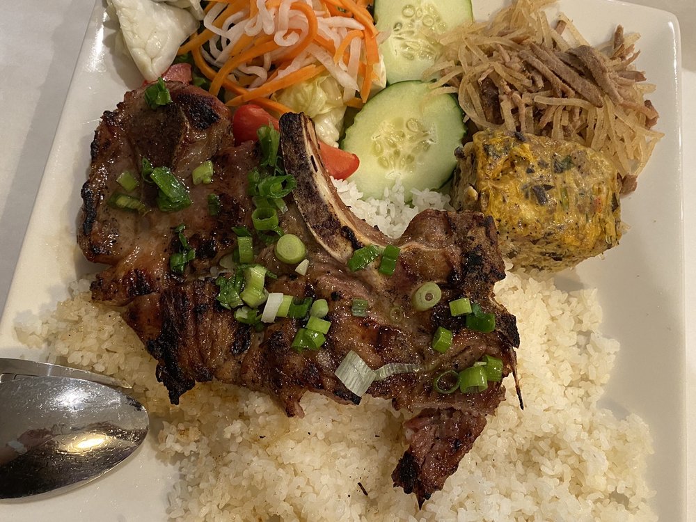 Grilled Pork Chop, Steamed Egg & Shredded Pork Skin / Cơm Tấm Sườn, Bì, Chả