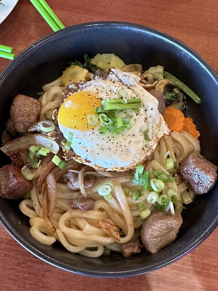 Honey Glazed Pork Egg Noodle Bowl