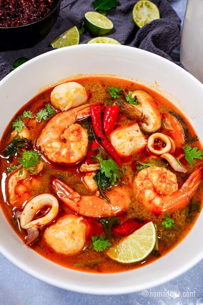 Thai Style Tom-yum Seafood Noodle Soup