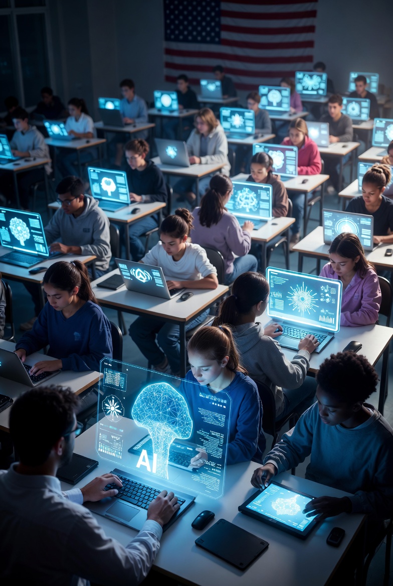 ọc sinh Mỹ sử dụng AI trong lớp học – chủ đề nóng của 53 dự luật đang được các bang gấp rút xem xét.