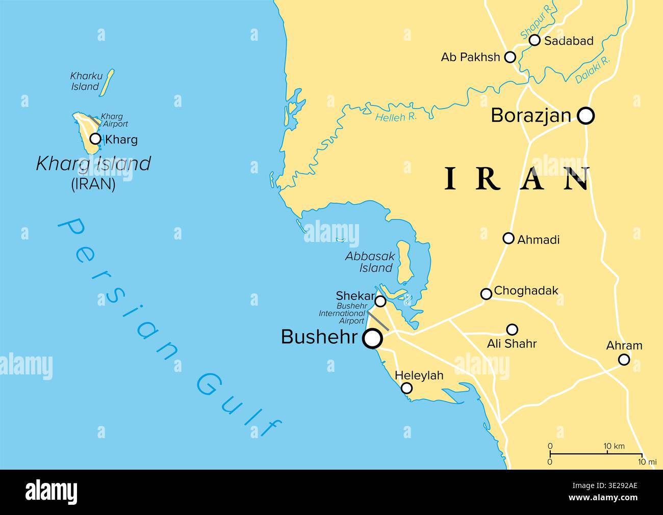 Bản đồ vị trí đảo Kharg nằm ở Vịnh Ba Tư, gần Eo biển Hormuz – tuyến đường vận chuyển dầu mỏ huyết mạch thế giới.