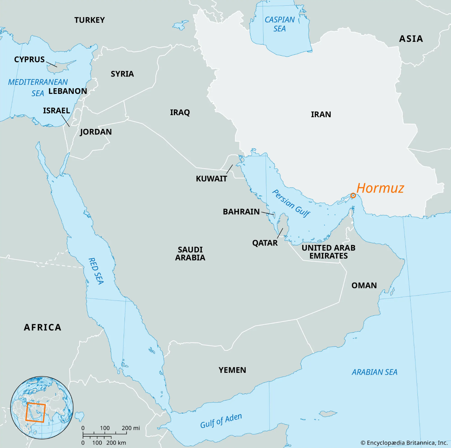 Bản đồ Iran và Eo biển Hormuz: