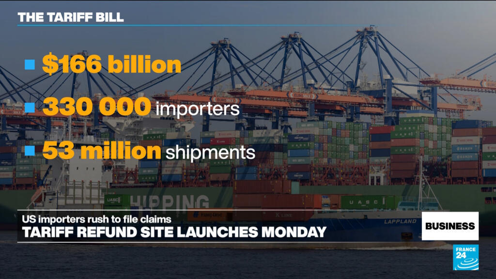 Container hàng hóa tại cảng Mỹ – biểu tượng cho 53 triệu lô hàng nhập khẩu sẽ được hoàn tiền thuế quan theo chương trình mới của chính quyền Trump.