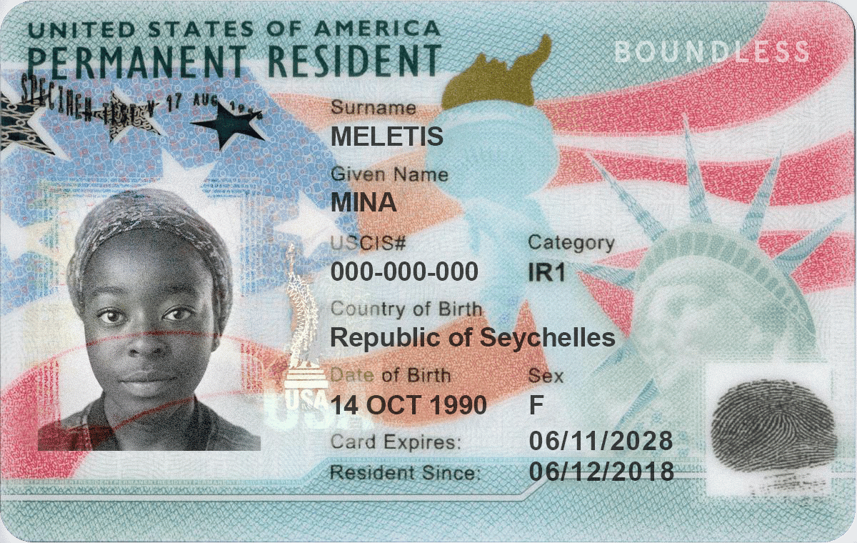 Mẫu thẻ xanh (Permanent Resident Card) của Mỹ