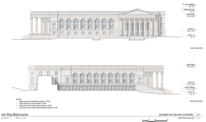 Bản vẽ kiến trúc chi tiết của phòng khiêu vũ East Wing mới