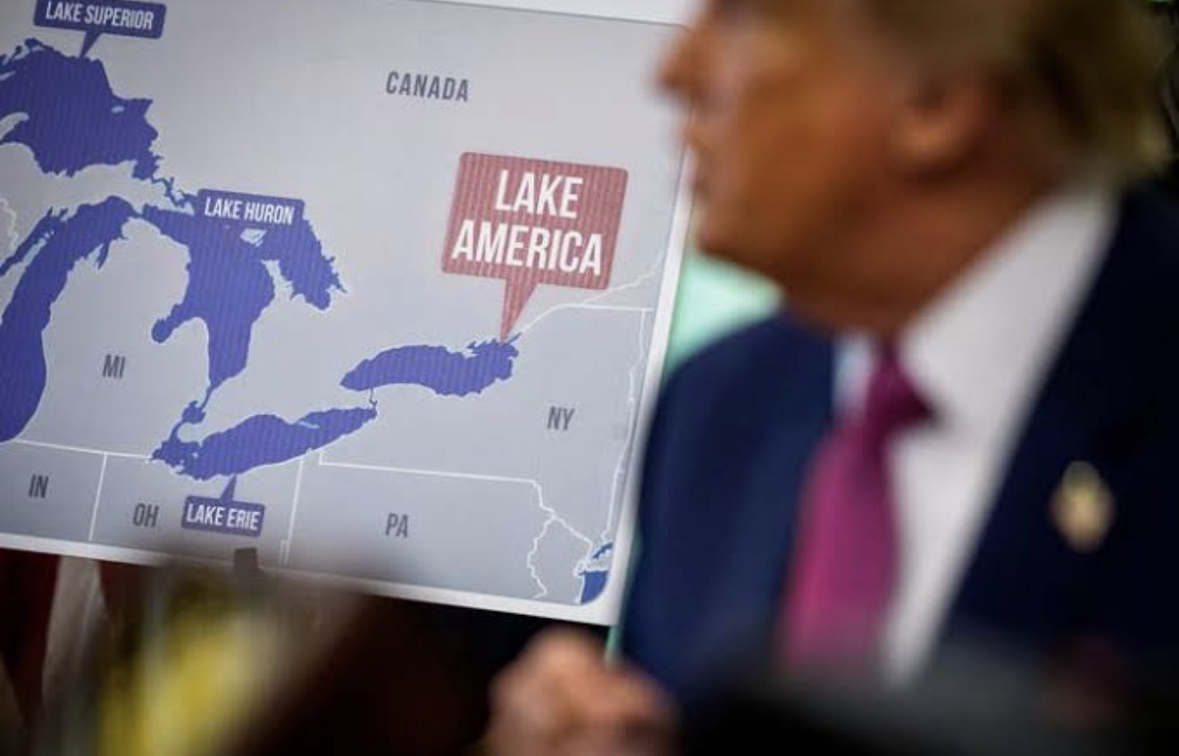 Chi tiết bản đồ Nhà Trắng gắn nhãn “Lake America” thay Hồ Ontario. Nguồn: The Detroit News