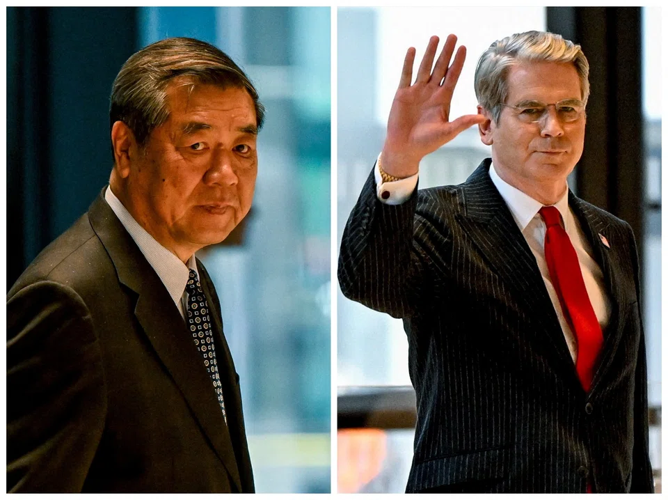 Phó thủ tướng Hà Lập Phong và Bộ trưởng Tài chính Scott Bessent. Nguồn: The Business Times / Reuters